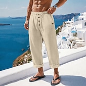 economico Vacanza-Per uomo Pantaloni in cotone e lino Pantaloni Pantaloni Estivi Pantaloni Larghi Pantaloni da Spiaggia Coulisse Elastico in vita Tinta unica Semplice Comodità Traspirante Lunghezza intera Casuale