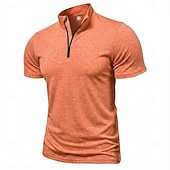 baratos Polo Clássico Masculino-Men's Polo Shirts Zip Polo Casual Daily Quarter Zip Short Sleeve Fashion Basic Plain Lightweight Quarter Zip Summer Spring Blue White Pink Dark Green Purple Orange Polo Shirts