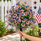  24 Inch Artificial Flower Stake Outdoor Decor, Patriotic Red White Blue Topiary Ball Trees for Independence Day, Memorial Day & 250th Anniversary , UV Resistant Heavy Duty No Fade Garden Yard Lawn Por