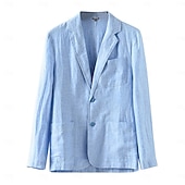 baratos Blazers Clássicos Masculinos-Masculino jaqueta leve Blazer 100% linho coquetel Praia Férias Moda Diário Verão Primavera Linho Côr Sólida Comum 2 Botões Jaqueta esporte Azul Marinha Azul Céu Bege
