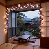 お買い得  バッテリー＆USB 屋内ライト-1.85m、35個のLEDフェアリーライトと造花（バラ、カスミソウ、ラベンダー） &amp;寝室、リビングルーム、結婚式、パーティー、階段、屋内装飾用のトランペット型の花。 &amp;点滅