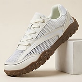 baratos Sapatos Casuais com Cadarço-Tênis masculino branco minimalista - modelo com biqueira larga e ajuste amplo em mesh - leve e respirável, ideal para caminhadas, viagens, uso diário e atividades casuais ao ar livre.