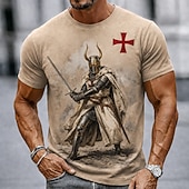  Homens Cavaleiros Templários Cruz Camiseta Manga Curta Camiseta Impressão 3D Gola Redonda Camisa Religioso Diário Rua Feriado Marron cáqui Todas as Estações Roupa S M L XL XXL XXXL