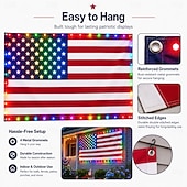 economico 250° Anniversario-Luci a forma di bandiera americana per esterni, bandiera USA 3x5 piedi con 98 LED luminosi, controllo con pulsante funzione e spina USB, decora il tuo cortile o illumina importanti festività, colore