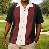 cheap Men's Smart Casual Shirts-Men's Shirt Casual Shirt Button Up Shirt Garment Dyed Acid Wash Shirt Blue Burgundy Purple Green Gray Short Sleeve Vertical Stripes Cuban Collar Casual Daily Color Block Clothing Apparel Elegant