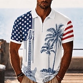  4th of July 2026 250th Men's American US Flag Palm Tree Zip Polo Shirts Short Sleeve Polo Shirts Collared Shirts Casual Party Evening Wear Dailywear 3D Print Quarter Zip Polo Summer Spring Blue Blue