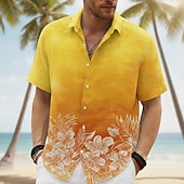 cheap Floral Print-Men's Floral Print Tropical Flowers Shirt Summer Hawaiian Shirt Tropical Shirts Short Sleeve Hawaiian Resort Casual Holiday Beach Wear Summer Spring Turndown 3D Print Button Up Shirts Blue Yellow