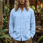 economico Vacanza-Per uomo Camicia Camicia di lino Camicia Estiva Camicia da Spiaggia Camicia con Bottoni Semplice Casuale Vacanza Blu Nero Bianco Arancione Manica Lunga Collo alla coreana Estate Primavera