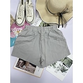 cheap Hot Shorts-Women's Cotton Shorts Fashion Streetwear Casual Short High Waist Plain Pocket Elastic Waistband Comfy Comfort Soft Stretchy Outdoor Vacation Street Dark-Gray Apricot Khaki Black Summer Spring Loose