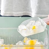 abordables Utensilios para el hielo-Bandeja para cubitos de hielo de 28/56 compartimentos con tapa y un solo botón. &amp;Contenedor, máquina para hacer cubitos de hielo de fácil extracción con cuchara &amp;Recipiente de almacenamiento, molde de