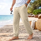 ieftine Vacanţă-Bărbați Pantaloni de in Pantaloni Pantaloni de vară Manșetă Elastică Simplu Confort Respirabil Lungime totală Casual Zilnic Plajă Vacanță Modă Kaki Negru Inelastic