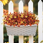  12 pachete de flori artificiale de toamnă, camouflage, pentru exterior, plante artificiale, decorațiuni de Halloween, mătase artificială rezistentă la UV, pentru Ziua Recunoștinței, care nu se decolorează, pentru ușa din față, verandă, terasă, curte, balc