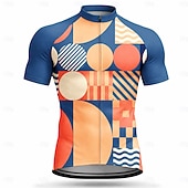 cheap Men's Jerseys-Men Cycling Jersey Geometric Short Sleeve Bike Jersey Activewear Top with 3 Rear Pockets UV Resistant Quick Dry With Pockets Front Zipper Sports Yellow Pink Dark Navy Clothing Apparel