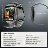 billiga Smarta klockor-Smartklocka för män (ring/svara i samtal), 1,83" böjd skärm, fitnesstracker med pulsmätare, SPO2-sömnmätare, 70+ sportlägen, vattentät smartklocka enligt IP68 med armband i rostfritt stål för Android