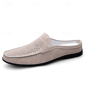 baratos Socas e Mules para Homem-Mocassins masculinos bege perfurados, modelo slip-on, leves e confortáveis, ideais para uso diário, viagens, dirigir e momentos de lazer no verão.