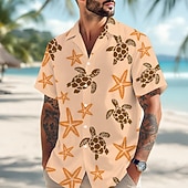 cheap Ocean Print-Men's Starfish Turtle Summer Hawaiian Shirt Tropical Shirts Aloha Shirt Short Sleeve Hawaiian Daily Beach Vacation Wear Summer Spring Turndown 3D Print Button Up Shirts Blue Yellow Green
