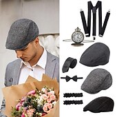 levne Příslušenství a další-Řvoucí 20s 20. léta 20. století Retro Sada příslušenství Baret Velký Gatsby Gentleman Gangster Maškarní kostým Pánské Karneval Valentýna Párty večerní šaty Plesová maškaráda Koktejlový večírek Dospělí