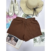 cheap Hot Shorts-Women's Cotton Shorts Fashion Streetwear Casual Short High Waist Plain Pocket Elastic Waistband Comfy Comfort Soft Stretchy Outdoor Vacation Street Dark-Gray Apricot Khaki Black Summer Spring Loose