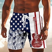 baratos Shorts Patrióticos 250-Bermuda de Natação da Guitarra Americana Patriótica do 250º Aniversário dos Homens com Cordão e Bolsos Laterais para Praia de Verão