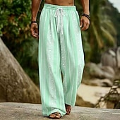 cheap Geometric Pants-Men's Geometric Striped Bohemian Trousers Pants Trousers Baggy Pants Mid Waist Ethnic Outdoor Vacation Dailywear Drawstring Elastic Waist Wide Leg Summer Spring 3D Print Blue White Brown