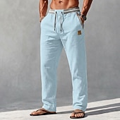 ieftine Clasic-Bărbați Pantaloni de in Pantaloni Pantaloni de vară Cordon Talie elastică Picior drept Simplu Confort Comfortabil Lungime totală Casual Zilnic Plajă Vacanță Modă Albastru piscină Kaki Inelastic