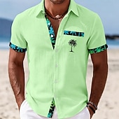 preiswerte Tropische Pflanzen-Herren Kokospalme Tropische Pflanzen Sommer Hawaiihemd Tropische Hemden Alohahemd Kurzarm Hawaiianisch Täglich Strandurlaub Sommer Umlegekragen 3D-Druck Eine Tasche vorne Hemden mit Knopfleiste Blau