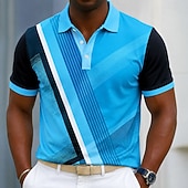 abordables Polo géométrique pour homme-Men's Geometic Line Polo Shirts Short Sleeve Polo Shirts Collared Shirts Casual Athleisure 3D Print Buttons Breathable Mesh Spring &amp; Summer Blue Light Green Green