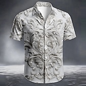 economico Modello di piante-Per uomo Floreale Barocco Camicia Camicia Estiva Camicia con Bottoni Manica Corta Vintage Retrò Quotidiano All'aperto Vacanza Estate Primavera Collo ripiegato Stampa 3D camicie con colletto Bianco