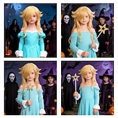 baratos Perucas de personagens de filmes-Peruca loira de princesa para fantasia de cosplay infantil, peruca longa e ondulada.