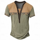 levne Vintage &amp;amp; Retro-Pánské Geometrický Americká americká vlajka Geleneksel Tričko Tričko Henley Trička Krátký rukáv Designové Základní Cikánské Ležérní Denní Venkovní Léto Jaro Jezerní modrá Světle zelená Námořnick