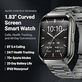 billiga Smarta klockor-Smartklocka för män (ring/svara i samtal), 1,83" böjd skärm, fitnesstracker med pulsmätare, SPO2-sömnmätare, 70+ sportlägen, vattentät smartklocka enligt IP68 med armband i rostfritt stål för Android
