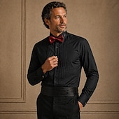 economico Camicie eleganti da uomo-camicia elegante da uomo in misto cotone, camicia da ballo nera e bianca