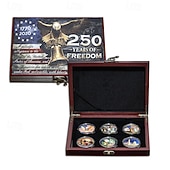 U.S. 250th Anniversary Commemorative Coin Set Coins in Collectible Gift Boxes, Patriotic Collector Coins for 1776–2026, Liberty, Bald Eagle & Historic U.S. Landmarks