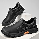cheap Slip-On Casual Shoes-Men's Vintage Casual Daily Outdoor Hiking PU Leather Comfortable Slip-on Black Khaki Gray Summer Spring Fall
