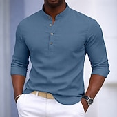 abordables Camisas de vestir para hombres-Hombre Camisa Camisa para Vestido Abotonar la camisa Pullover Color sólido Diario Negocio Negro Blanco Marrón Azul Oscuro Manga Larga Cuello Vuelto Todas las Temporadas Ropa Puro