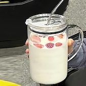 halpa Keittiövälineet ja -laitteet-lasinen juomamuki kannella ja pillillä, syntymäpäivälahja naisille, tyylikäs asuste, lahja kahvin ystäville, morsiusneidon häälahja, lasinen muki pillillä, suuri tilavuus