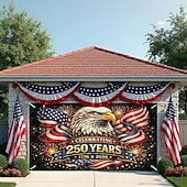 baratos 250º Aniversário-Capa decorativa para porta de garagem comemorativa do 250º aniversário - águia-careca patriótica e bandeira americana, banner para o 4 de julho - capa para porta de garagem para decoração da festa do Dia da Independência de 2026, 2,4 x 2,1 m