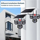 お買い得  屋外IPネットワークカメラ-ソーラー電源式屋外セキュリティカメラ、4KトリプルレンズワイヤレスWiFi PTZカメラ、3画面ディスプレイ、人体検知、フルカラーナイトビジョン、双方向音声、IP66防水、内蔵バッテリー