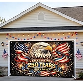 baratos 250º Aniversário-Capa decorativa para porta de garagem comemorativa do 250º aniversário - águia-careca patriótica e bandeira americana, banner para o 4 de julho - capa para porta de garagem para decoração da festa do Dia da Independência de 2026, 2,4 x 2,1 m