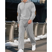 cheap Tracksuits-Men's Tracksuit Jogging Suit Workout Suits Drawstring with Pocket Solid Colored Athletic Clothing Set Fall Black White Outdoor Travel Sports Windproof Warm Breathable Long Sleeve Sport Activewear