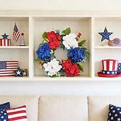 cheap Artificial Flower-Patriotic Wreath for Front Door 22 Inch 4th of July Red White and Blue Wreaths 250 Anniversary USA Outdoor Decorations America Summer Wreath with Hanger for Home Party Gift