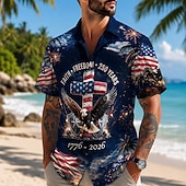 2026 250 de ani cămașă bărbați vultur Drapelul American cămașă de vară cămașă cu butoni mânecă scurtă patriotică exterior festival vară primăvară cămașă cu guler imprimare 3D cămăși albastre negre