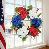 cheap Artificial Flower-Patriotic Wreath for Front Door 22 Inch 4th of July Red White and Blue Wreaths 250 Anniversary USA Outdoor Decorations America Summer Wreath with Hanger for Home Party Gift