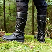 abordables Calzado-Medieval Renacimiento Zapatos Botas Botas hasta la rodilla Pirata Vikingo Cruzado Plano Disfraz Hombre Celta Pirata Víspera de Todos los Santos Mascarada Fiesta y Noche LARP Feria Ren Adultos Adulto