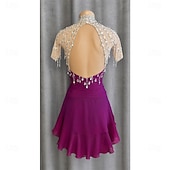 ieftine Rochii de patinaj artistic-Rochie de Patinaj Artistic Pentru femei Πατινάζ στο πάγο Rochii Fucsia Peteci Deschide Înapoi Strech Antrenament Competiție Ținută Patinaj Clasic Cristale / Strasuri Manșon scurt Patinaj pe Ghea
