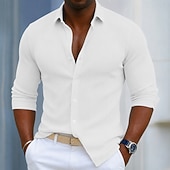preiswerte Herrenhemd zum Knöpfen-Herren Hemd Cordhemd Knopfhemd Blau Schwarz Weiß Marineblau Purpur Langarm Einfach Umlegekragen Lässig Täglich Button-Down Bekleidung Polyester Mode Streetwear Klassisch Lässig