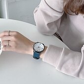 tanie Zegarki kwarcowe-Męski zegarek minimalistyczny kwarcowy zegarek na rękę z niebieskim skórzanym paskiem, kwadratowa czarna koperta, biała tarcza, duże arabskie cyfry, prosty, codzienny, modny, biznesowy zegarek na