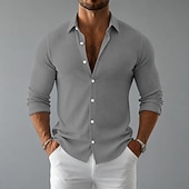 abordables Camisas informales elegantes para hombre-Hombre Camisa Camisa casual Camisa de Pana Abotonar la camisa Negro Blanco Azul Marino Morado Verde Trébol Manga Larga Plano Cuello Camisero Cuello Italiano Casual Diario Ropa Elegante Moda Casual