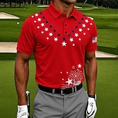  4 luglio 2026 250° Per uomo Stelle Golf Polo Sportivi Manica Corta Magliette polo Camicie con Colletto Casual Athleisure Stampa 3D Bottoni Tessuto retato traspirante Primavera & Estate Nero Bianco