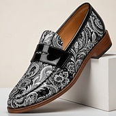 economico Scarpe Dichiarazione-mocassini da uomo neri con stampa paisley, scarpe eleganti slip-on di tendenza con cinturino lucido, calzature da gentiluomo per matrimoni, banchetti, feste e occasioni speciali.